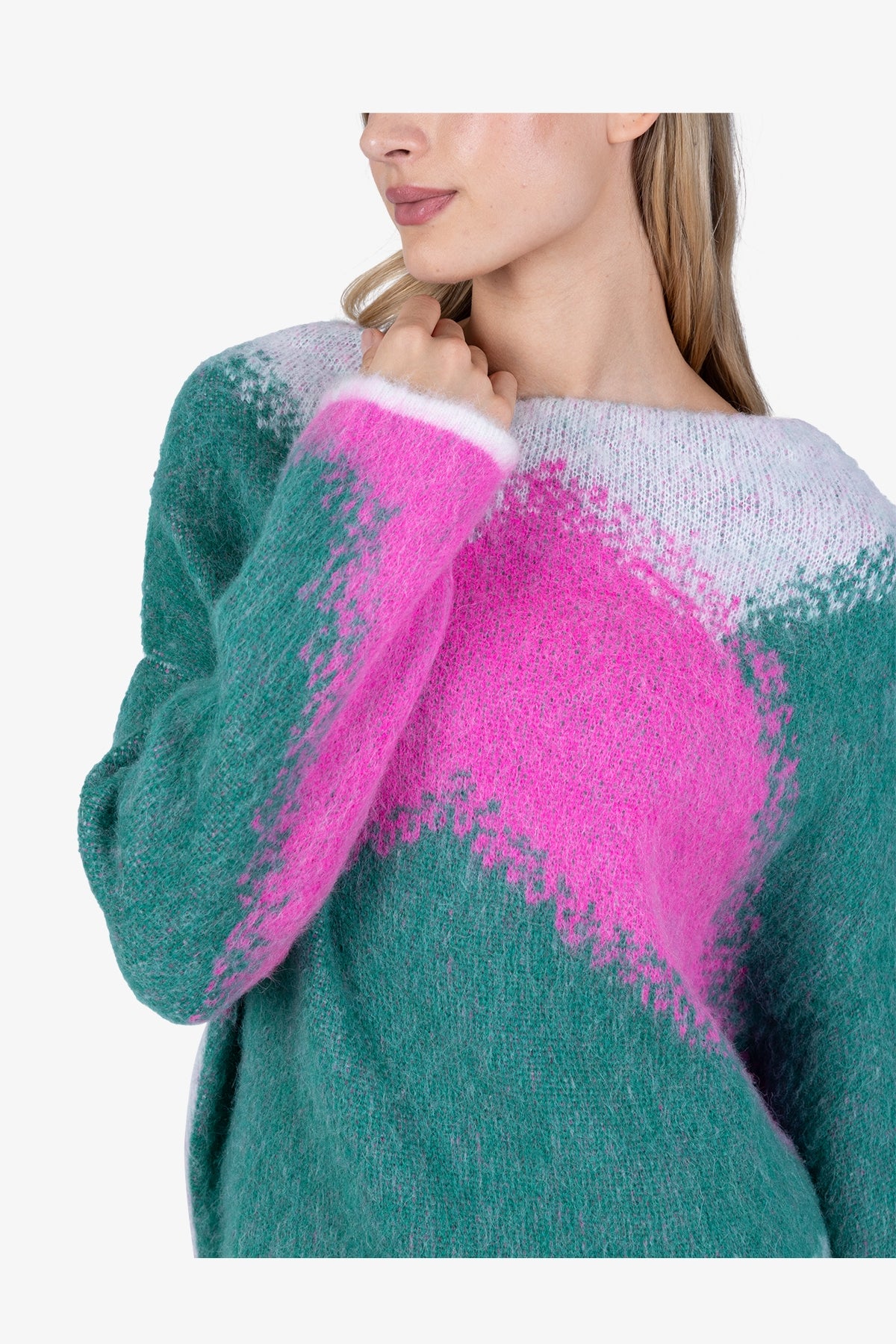 彩色图案船领套头衫