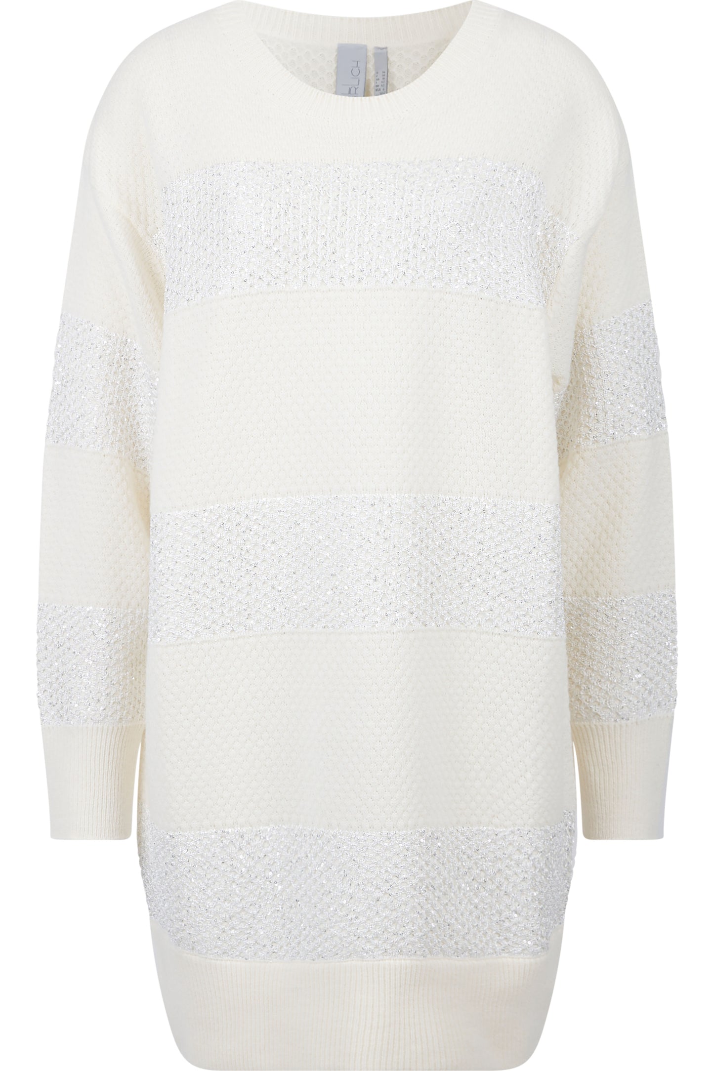 微閃粗眼針織條紋拼接長袖套頭衫