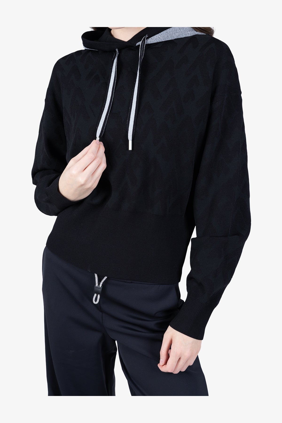 3D提花圖案連帽衛衣