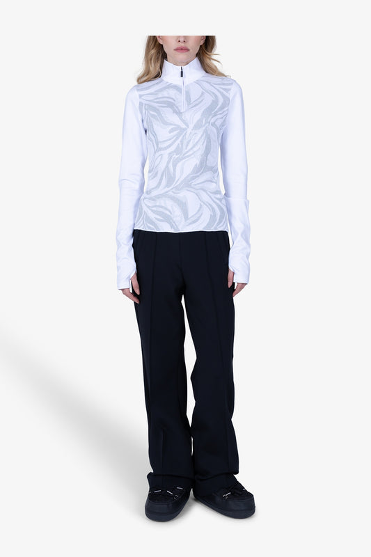 高領提花長袖T恤