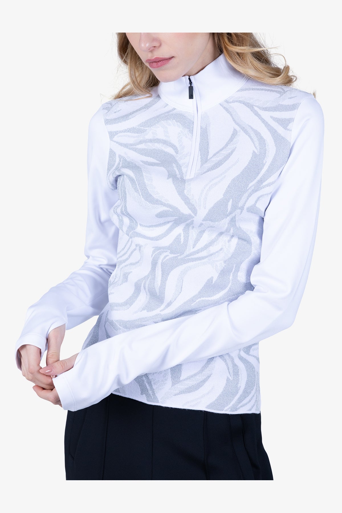 高領提花長袖T恤