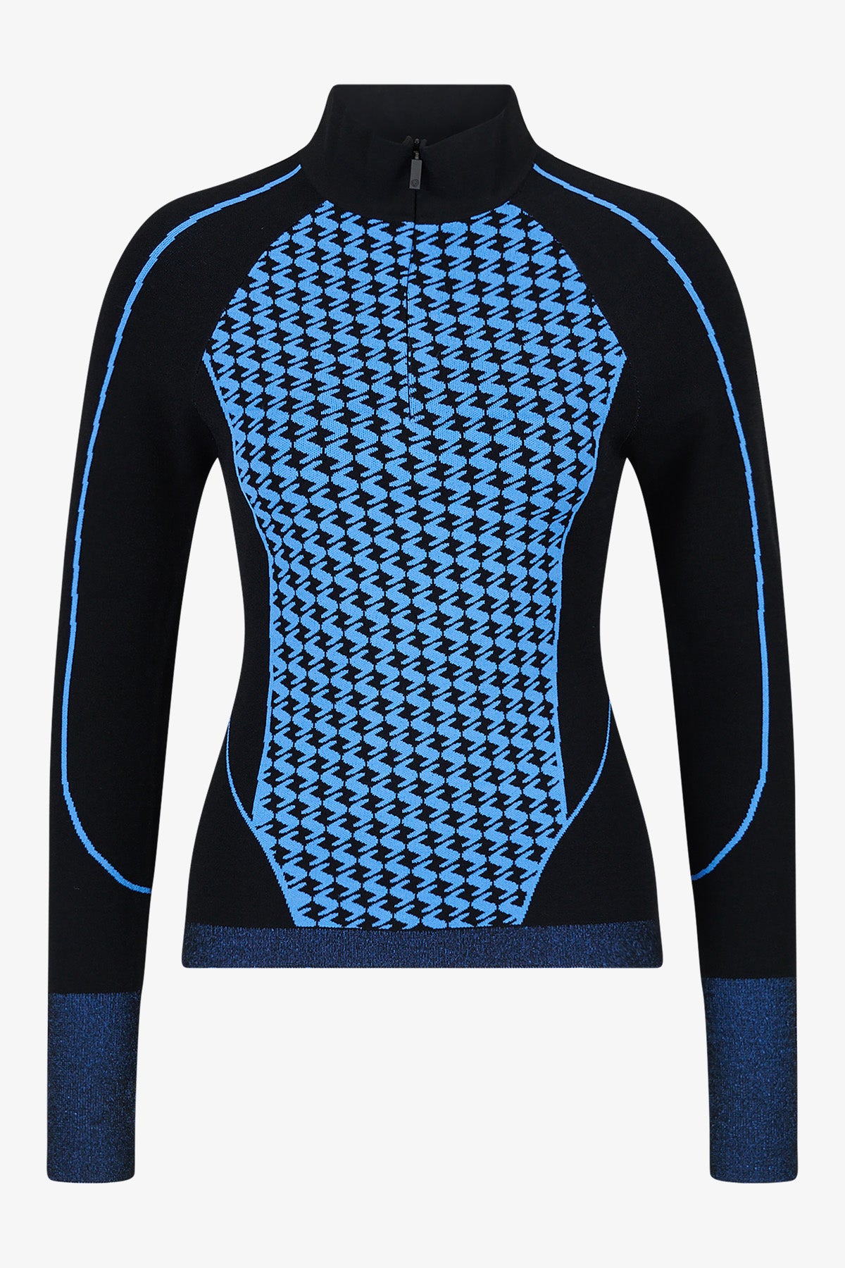 撞色嵌花条纹拉链立领针织套头衫