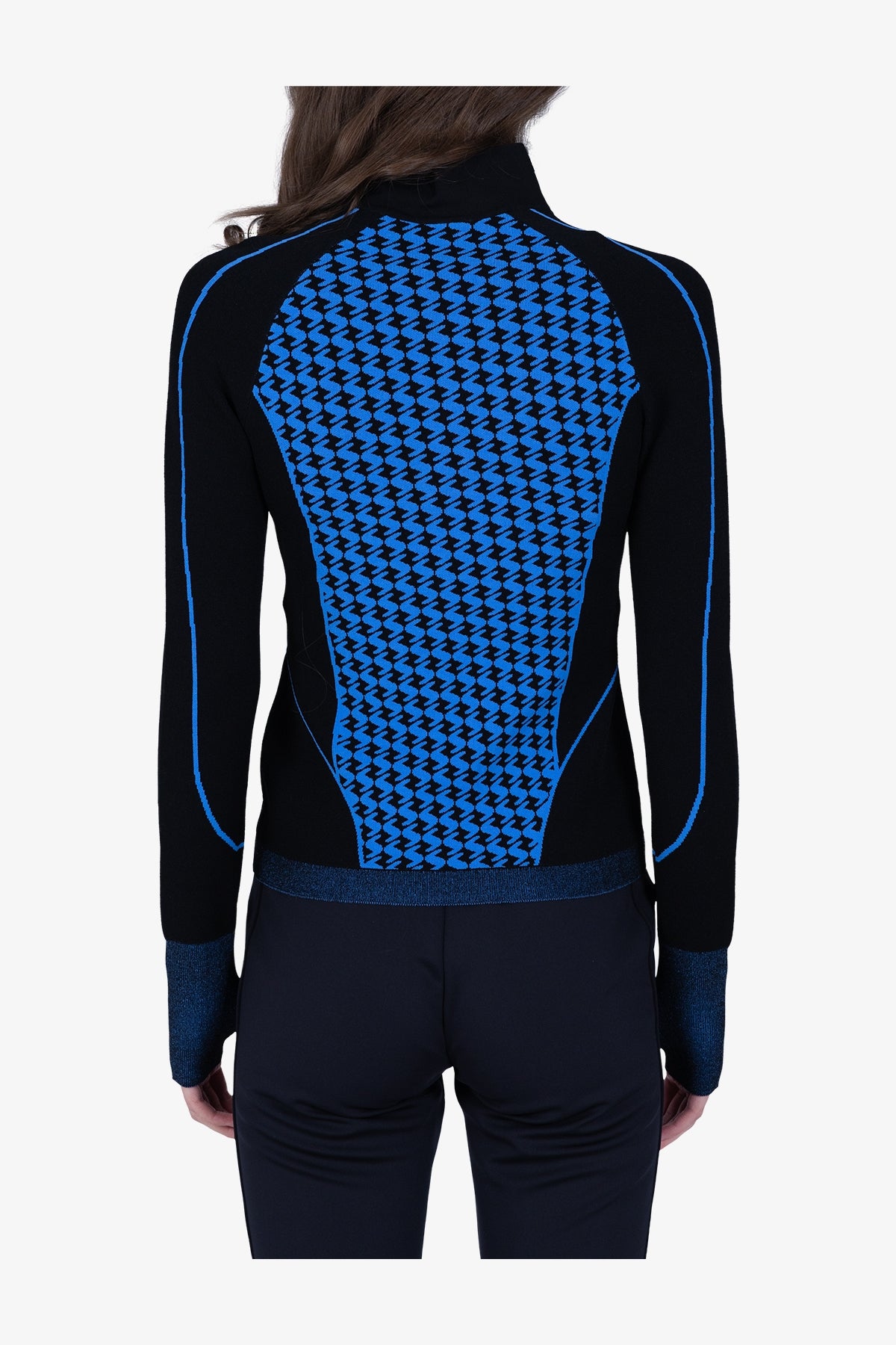 撞色嵌花条纹拉链立领针织套头衫