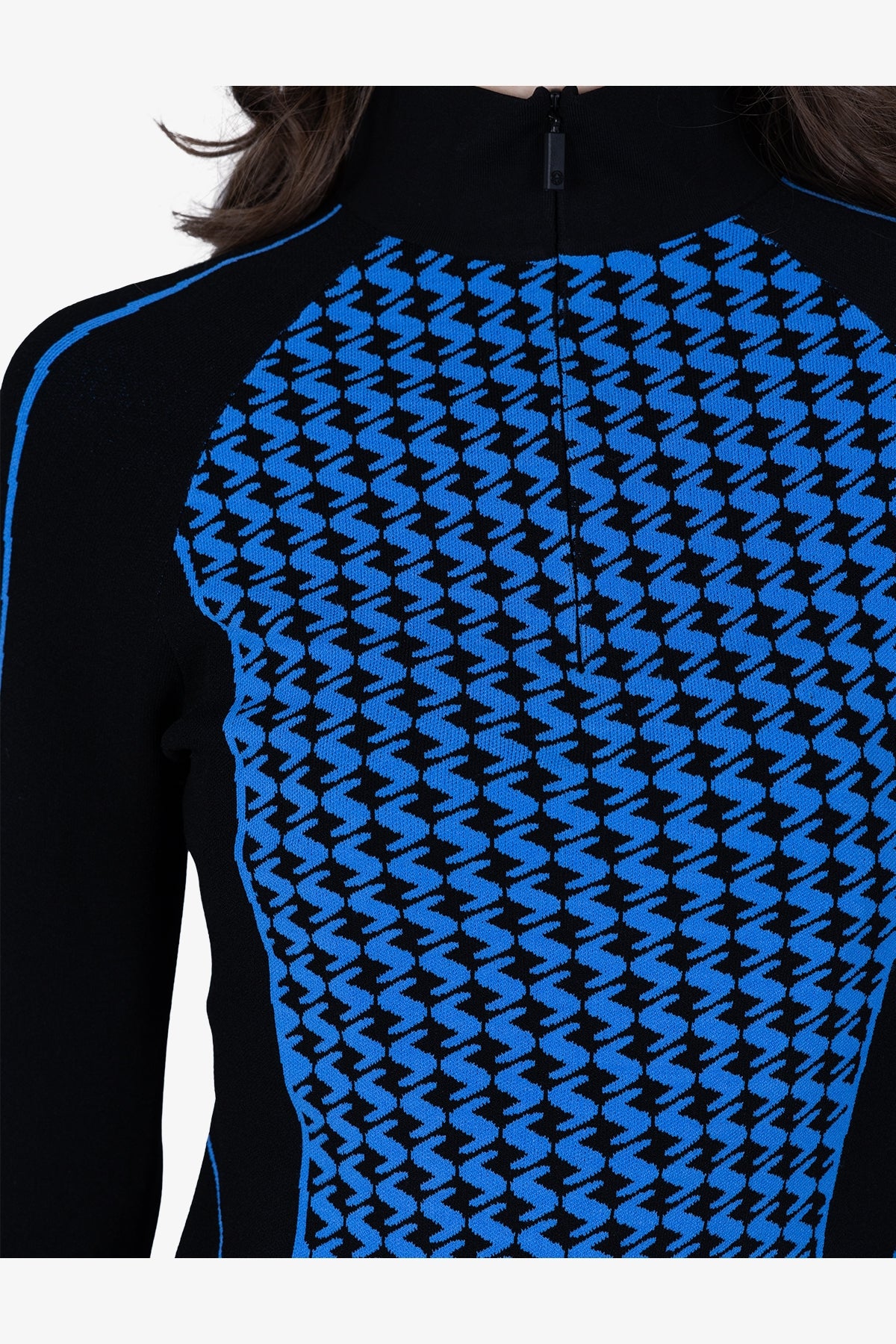 撞色嵌花条纹拉链立领针织套头衫