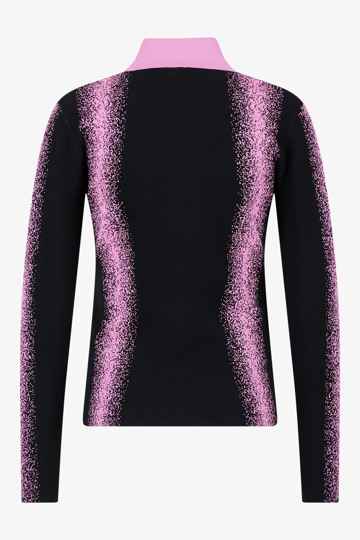 双色竖条纹印字拉链立领针织套头衫