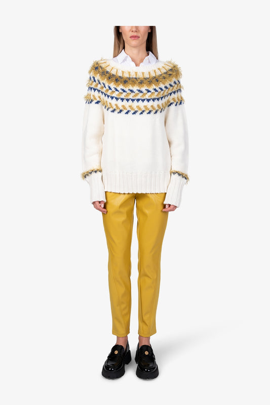 3D提花圖案圓領長袖針織套頭衫