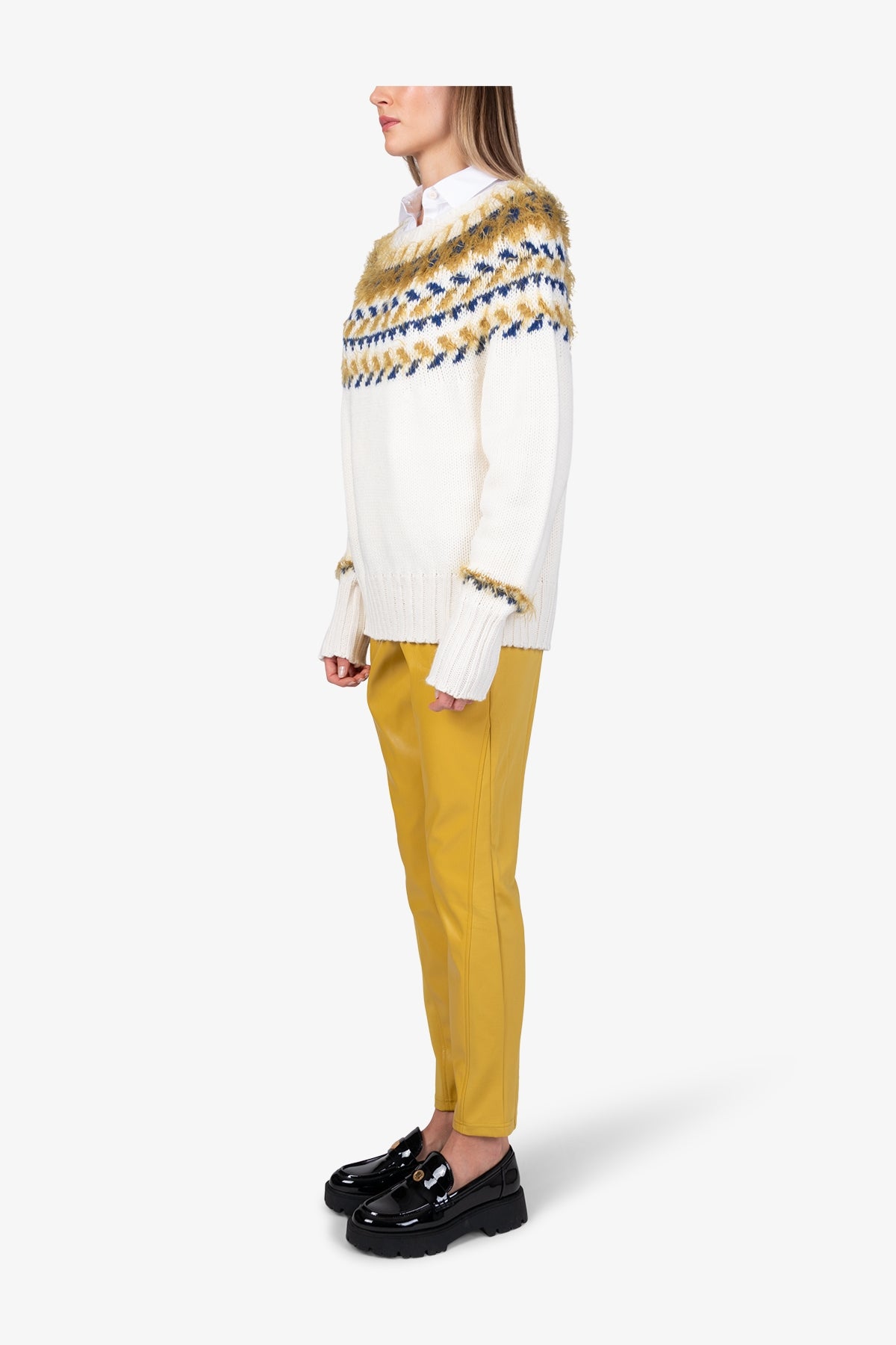 3D提花圖案圓領長袖針織套頭衫