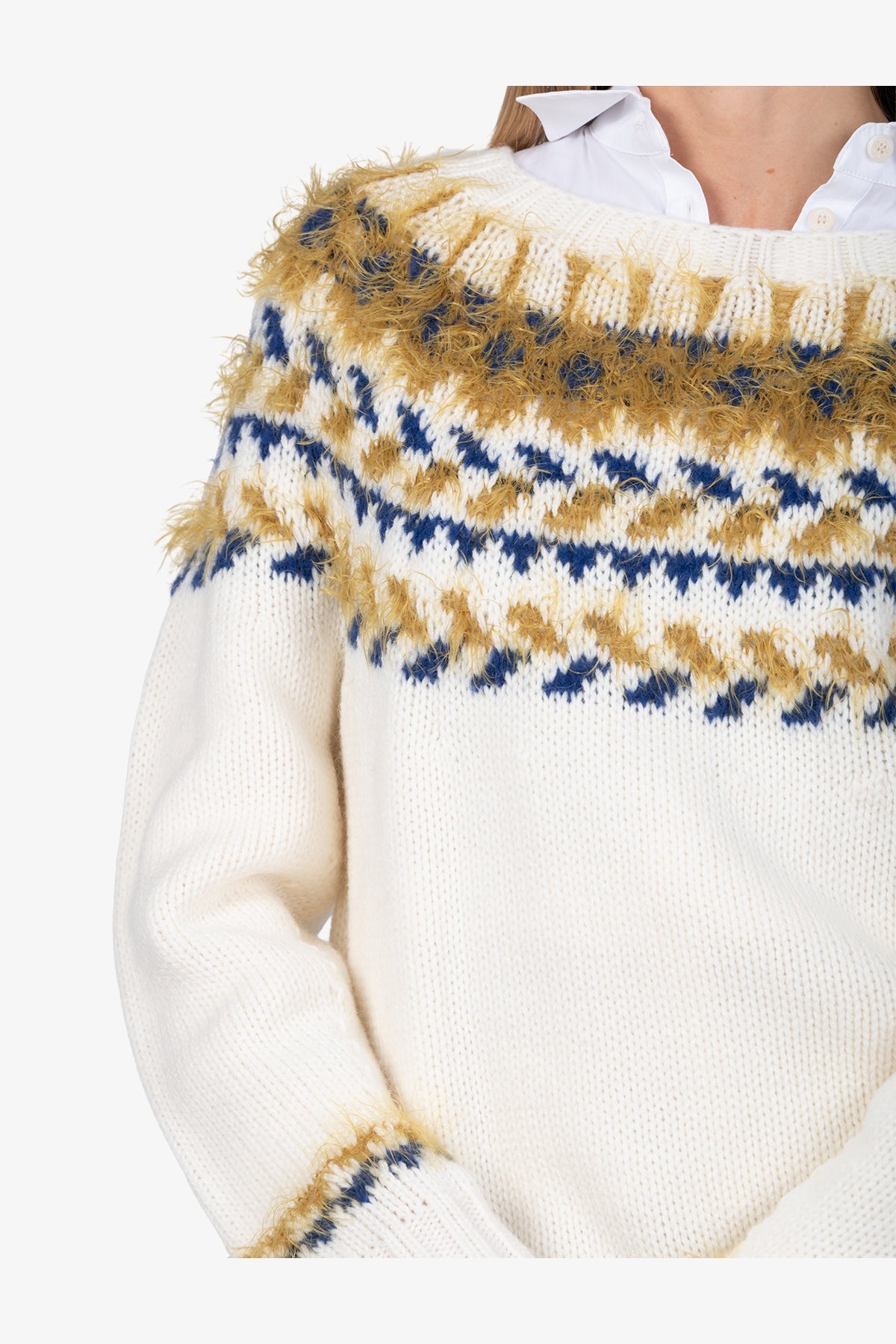 3D提花圖案圓領長袖針織套頭衫