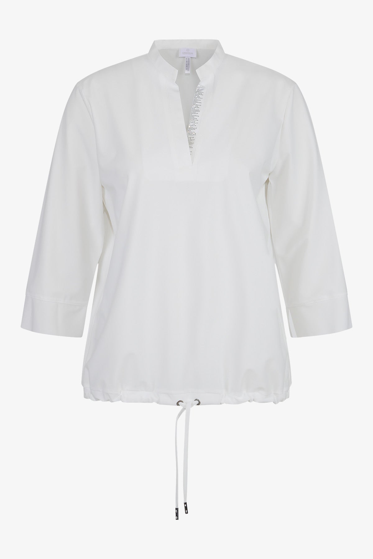 水鑽裝飾V型小立領休閒上衣