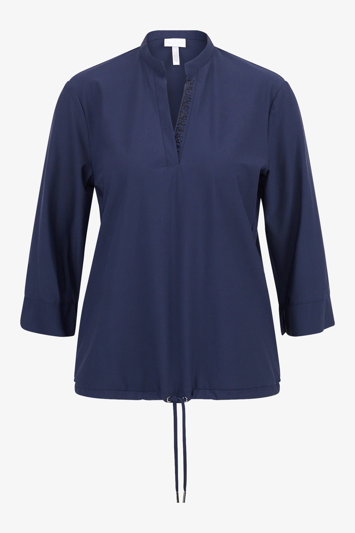 水鑽裝飾V型小立領休閒上衣