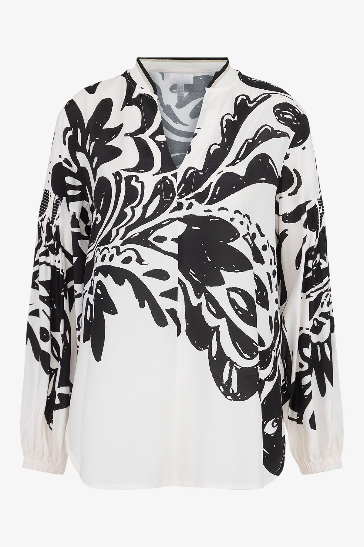 渦旋紋印花V型小立領休閒上衣