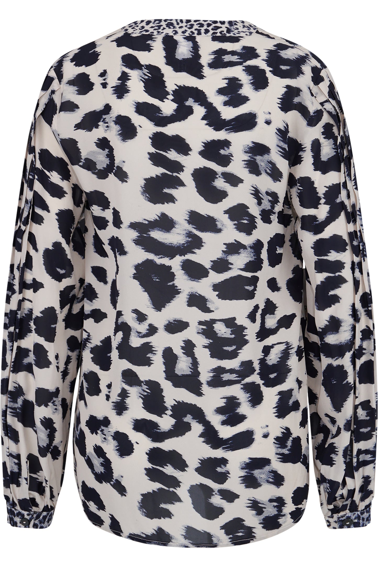 混合豹紋印花圖案V型小立領休閒上衣