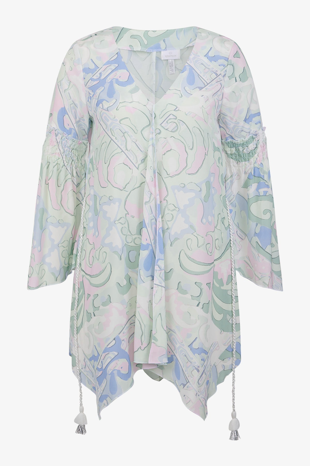 V領印花長袖上衣