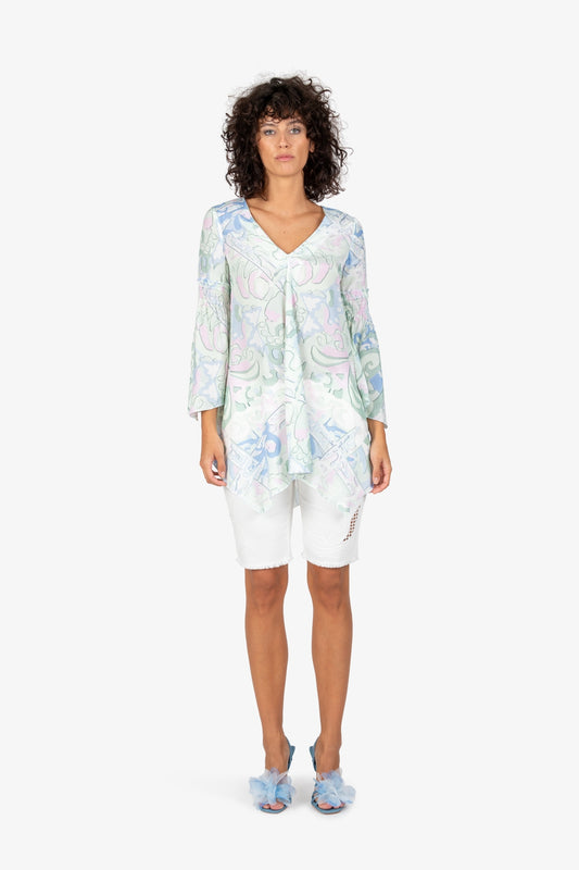 V領印花長袖上衣