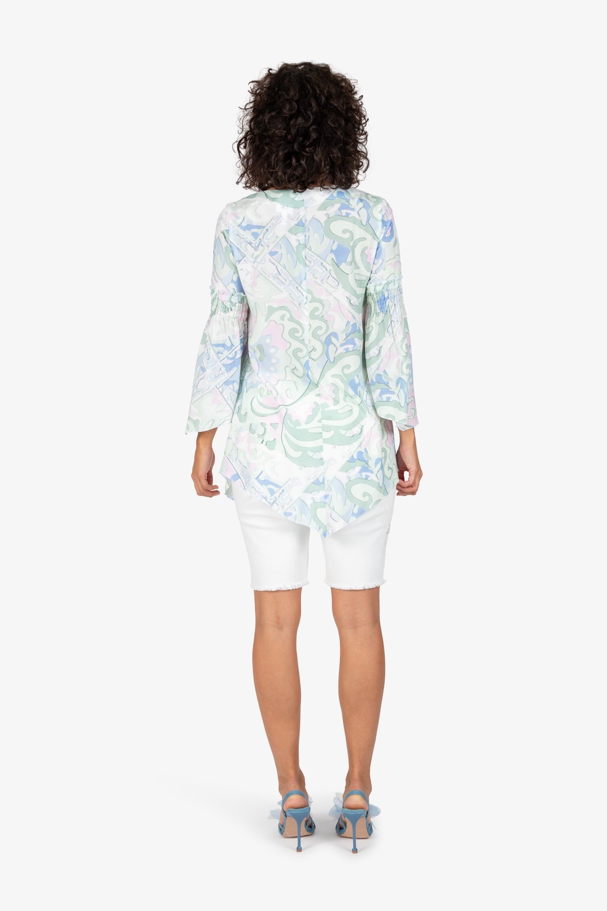 V領印花長袖上衣