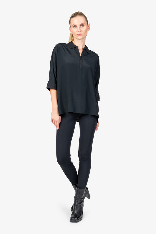 拉链衬衫领休闲上衣