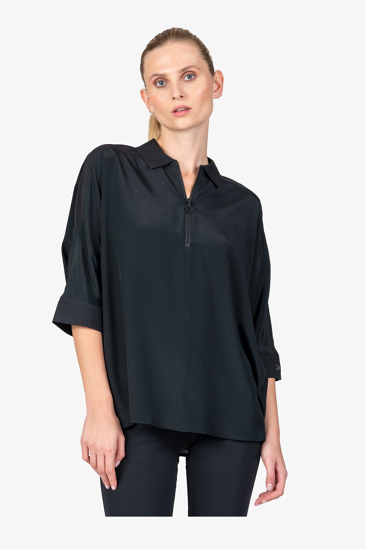 拉链衬衫领休闲上衣