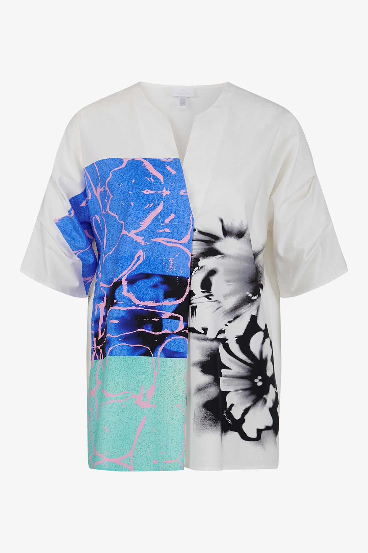 V領印花短袖袖上衣