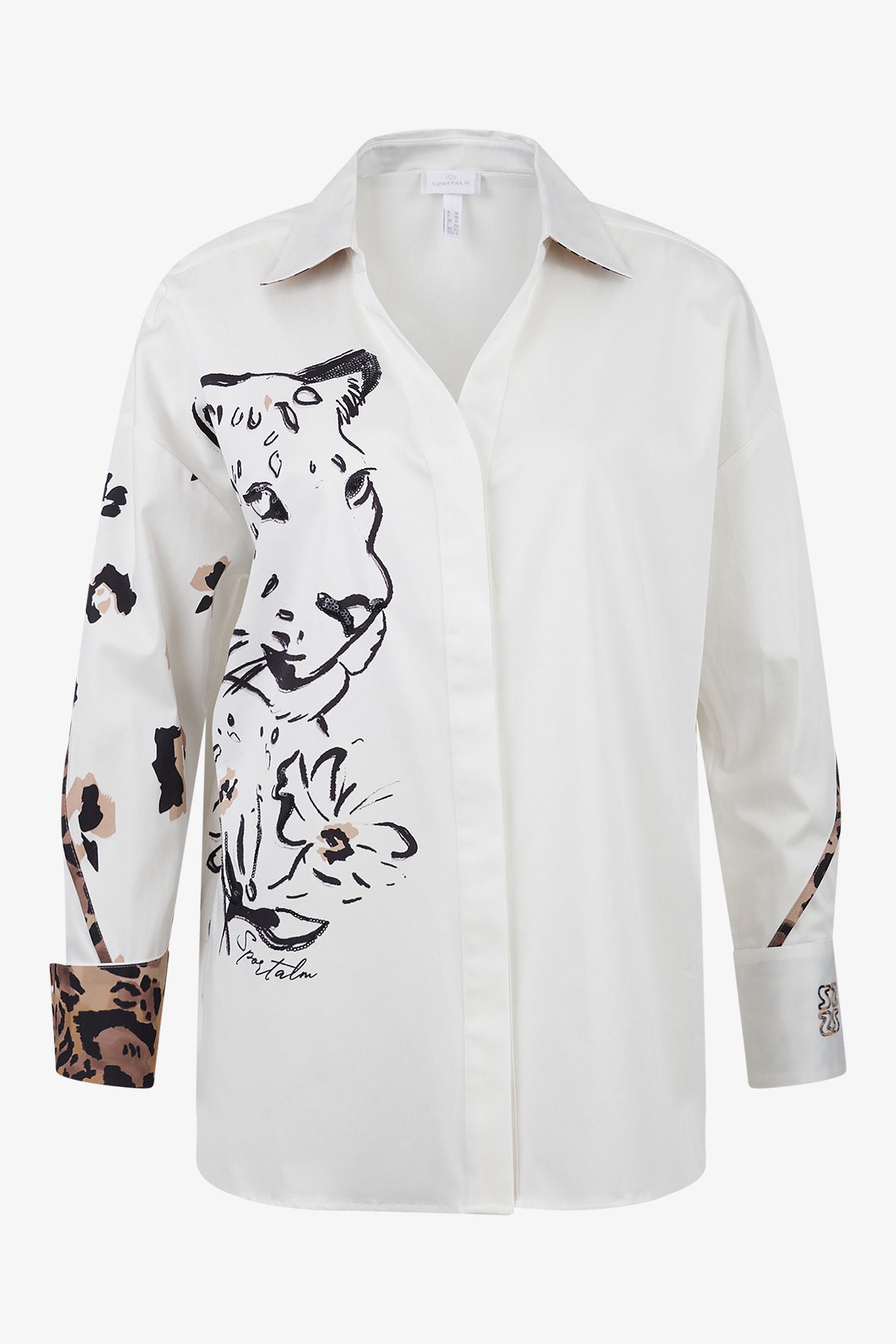 不對稱印花長袖襯衫