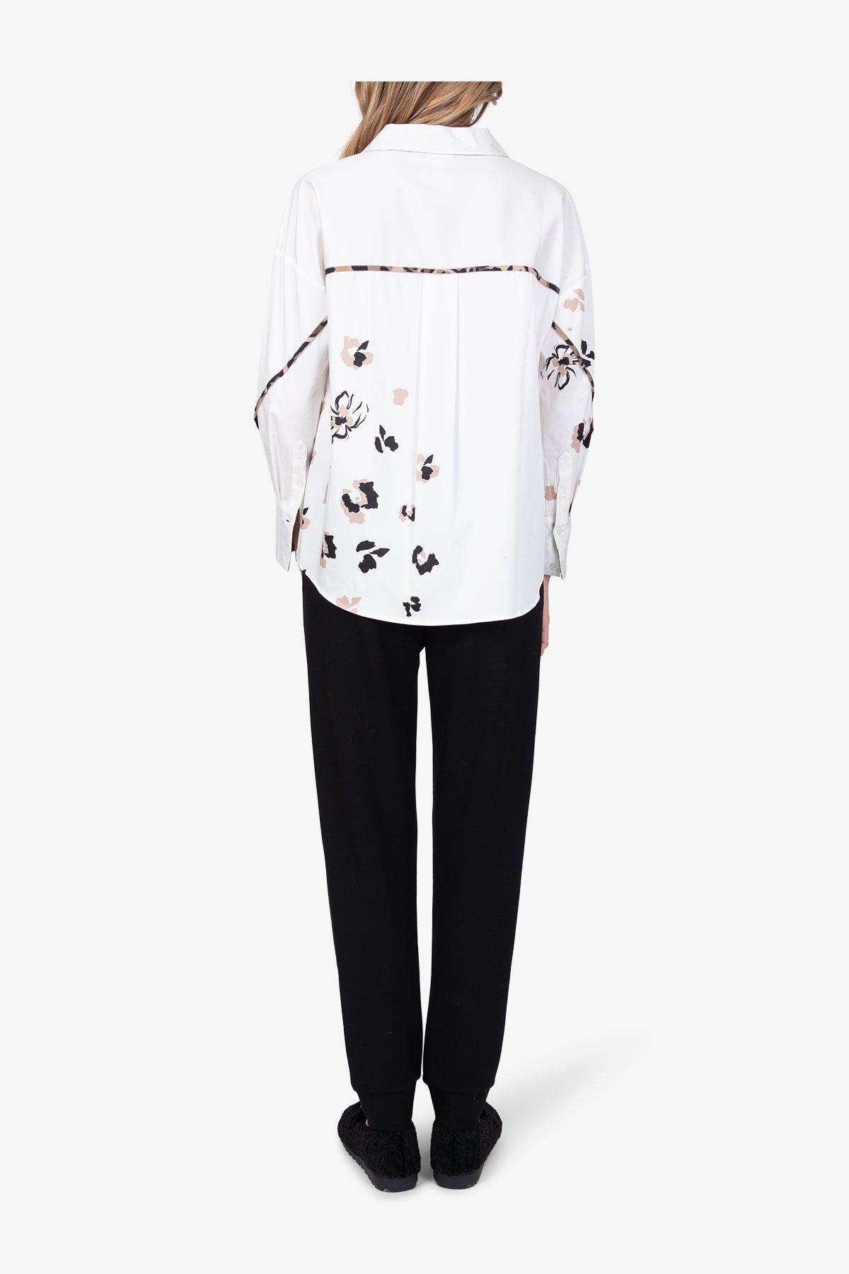 不對稱印花長袖襯衫