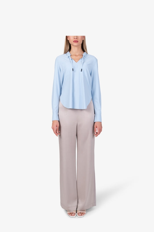 Sporty Slip-on Blouse with Stand-up Collar