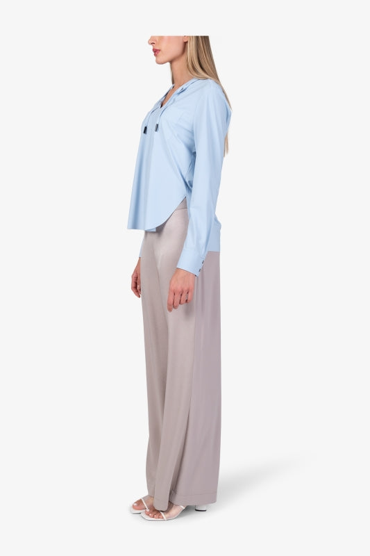 Sporty Slip-on Blouse with Stand-up Collar