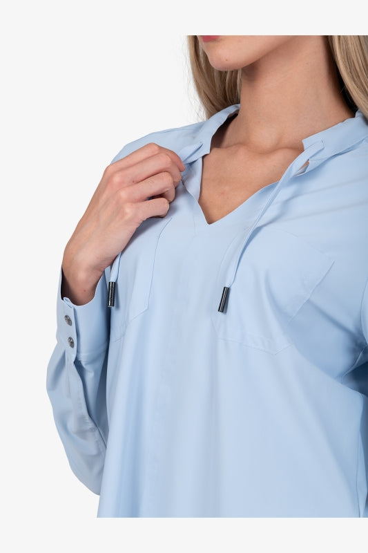 Sporty Slip-on Blouse with Stand-up Collar