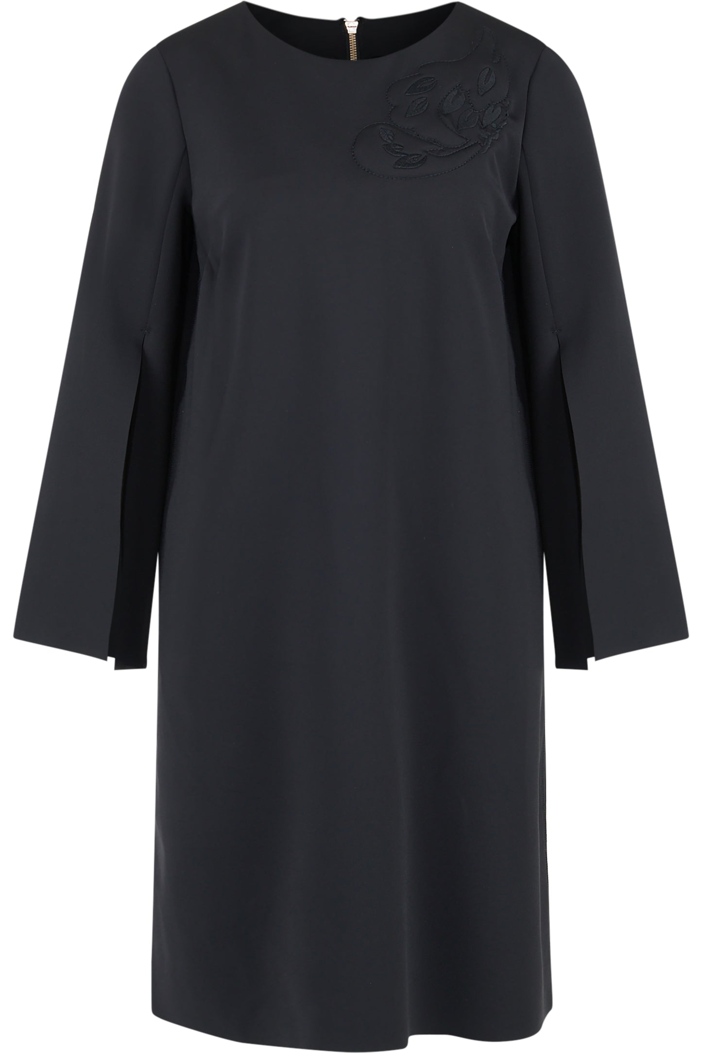 花朵刺繡圓領連衣裙