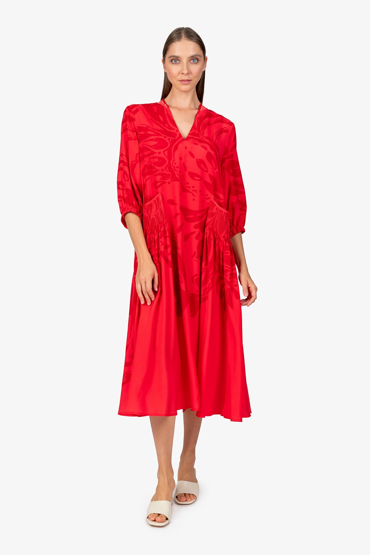 Maxi Dress with Stand-up Collar