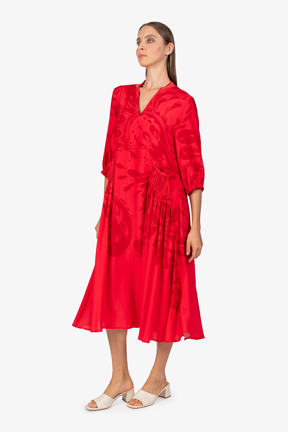 Maxi Dress with Stand-up Collar