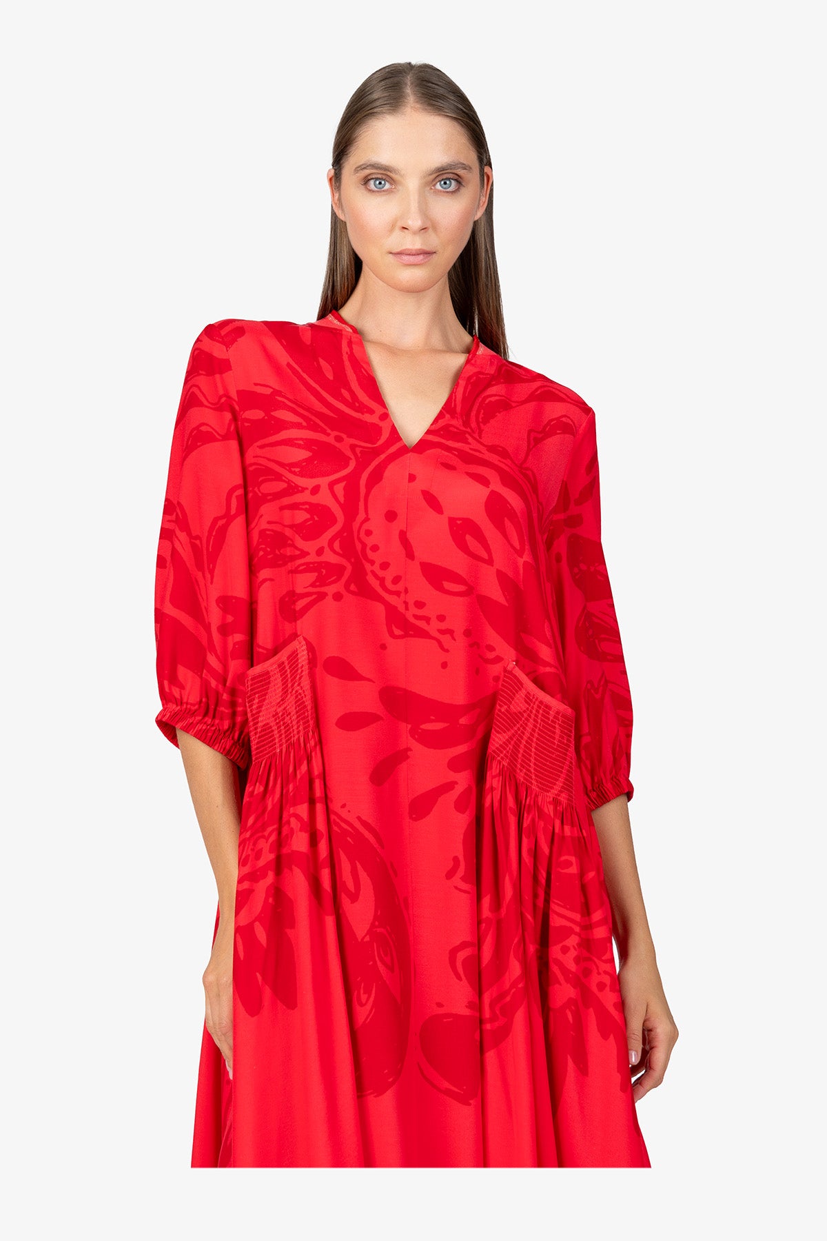 Maxi Dress with Stand-up Collar