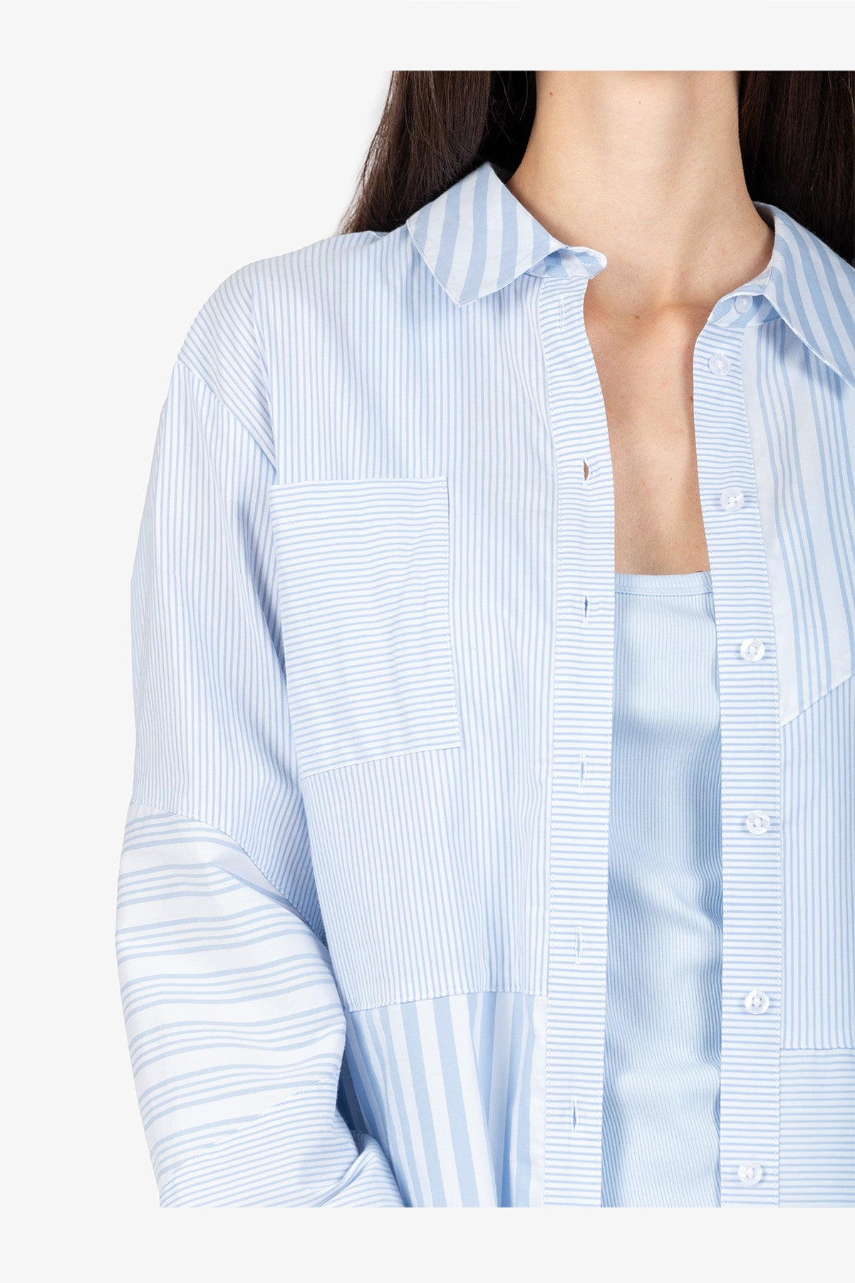 不對稱粗細條紋圖案襯衫連衣裙