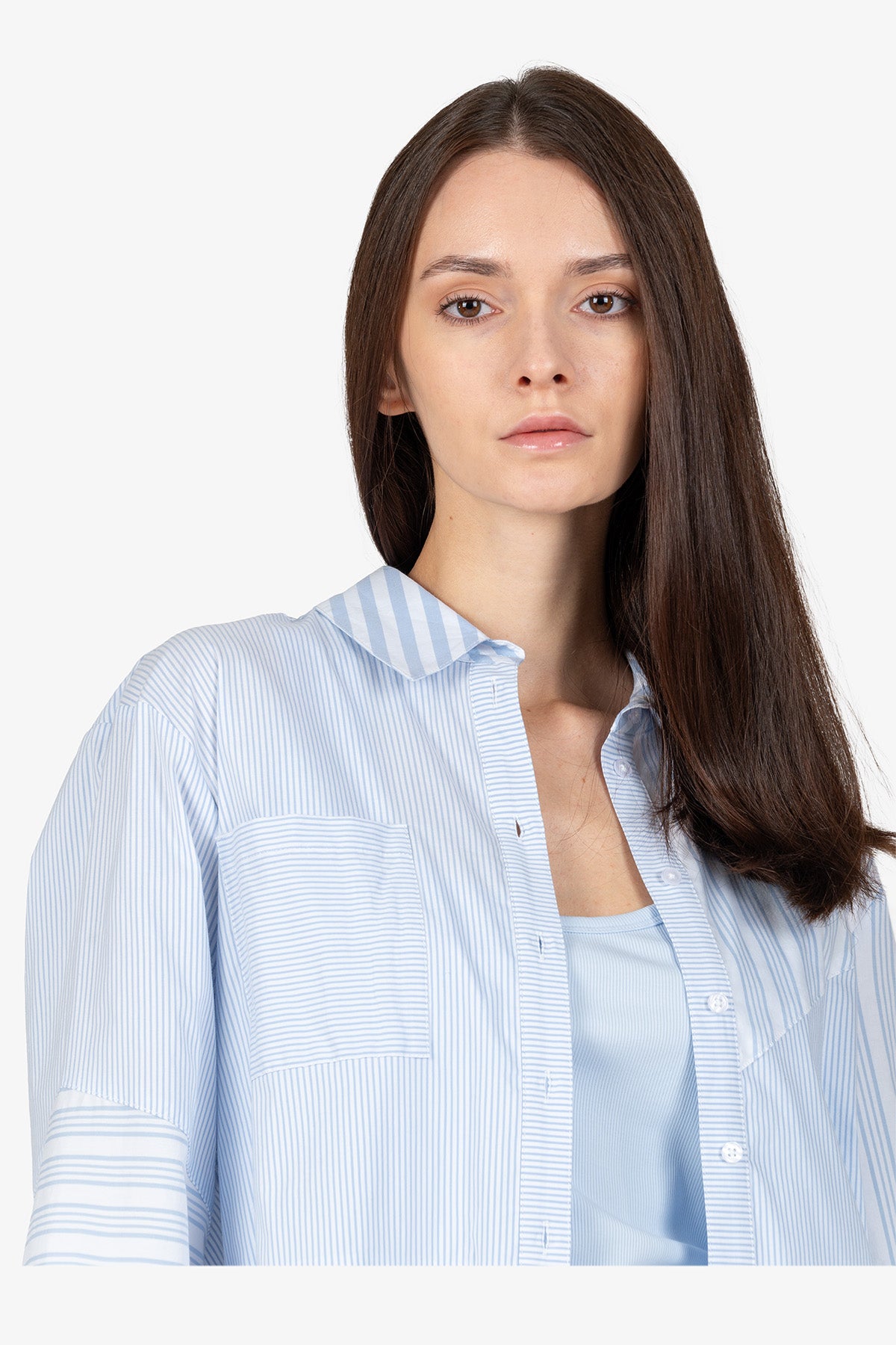 不對稱粗細條紋圖案襯衫連衣裙