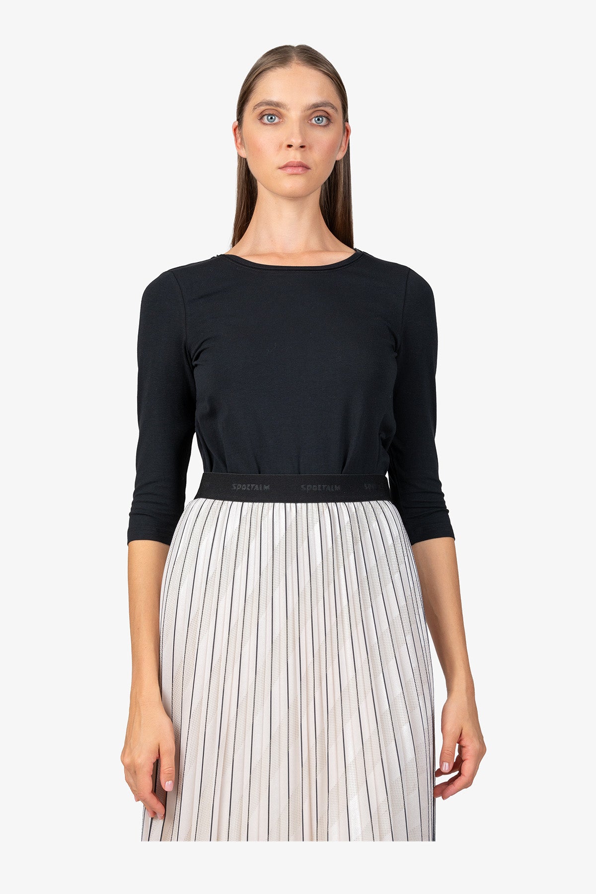 Logo印字鬆緊腰百褶半身裙