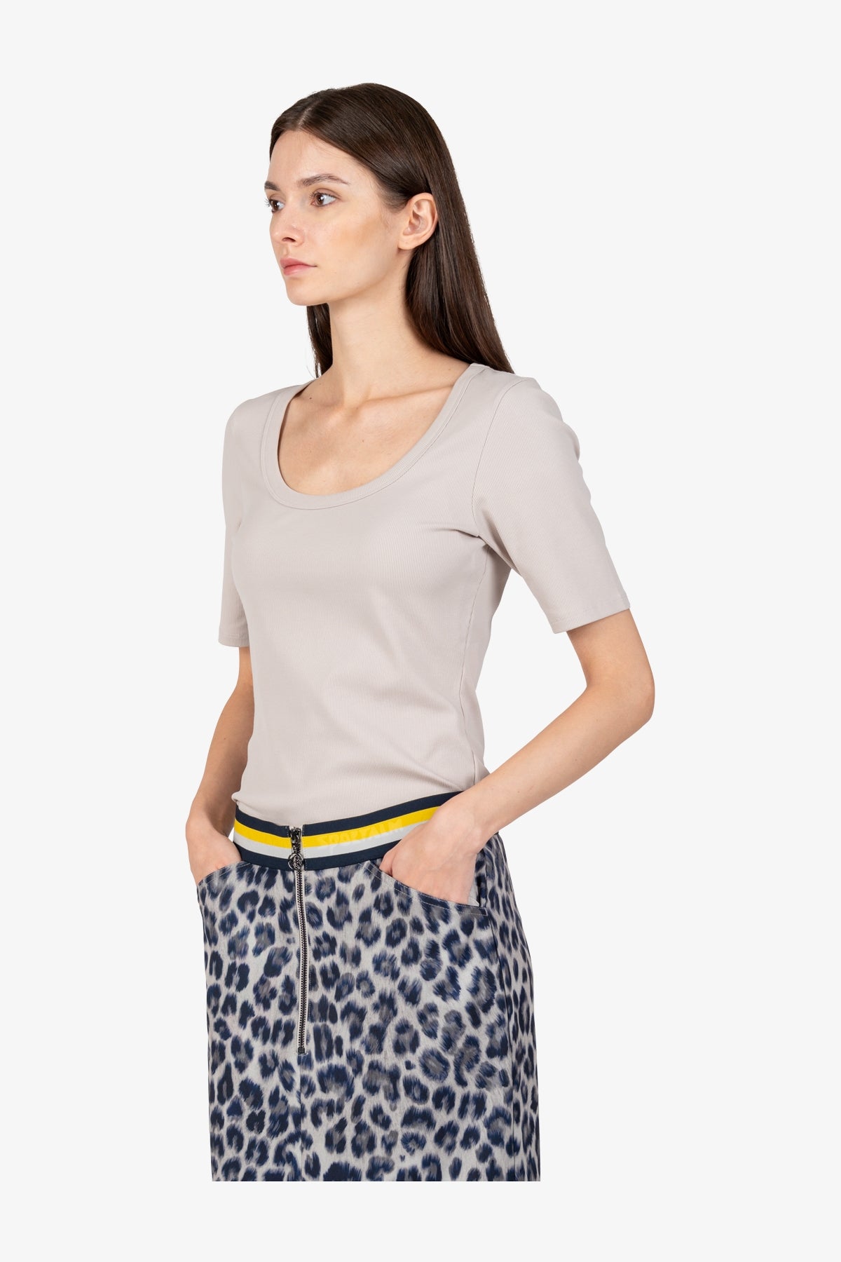 Logo條紋鬆緊腰豹紋印花半身裙