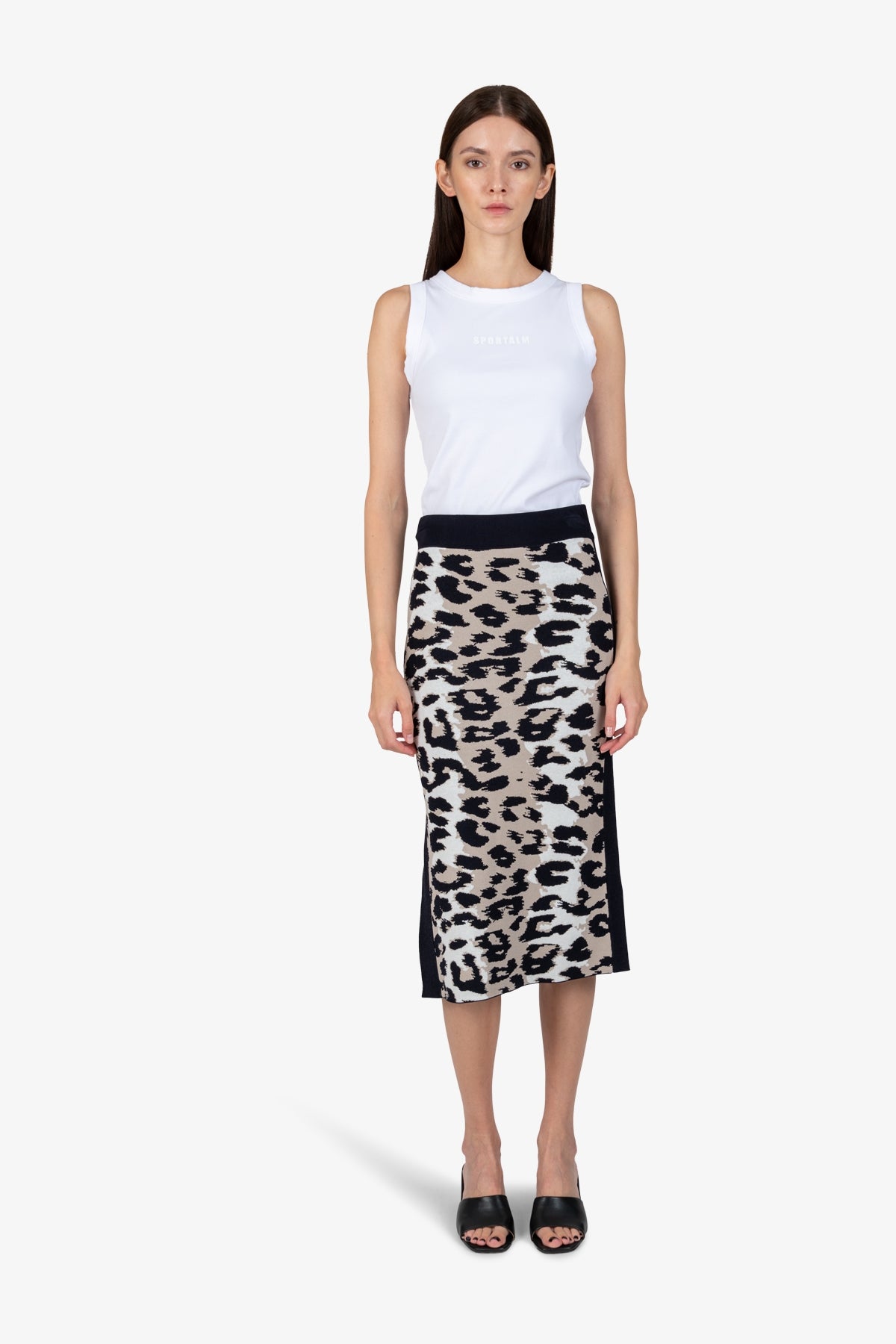 鬆緊腰豹紋提花針織半身裙