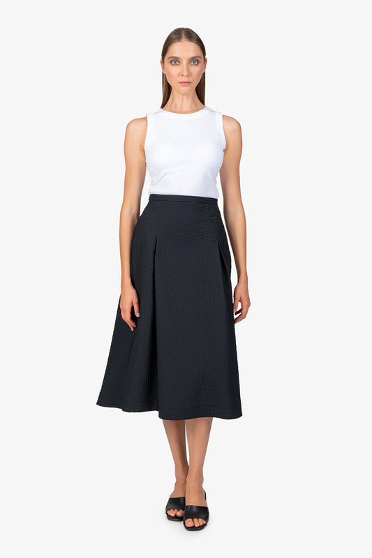 花朵暗紋壓褶半身裙