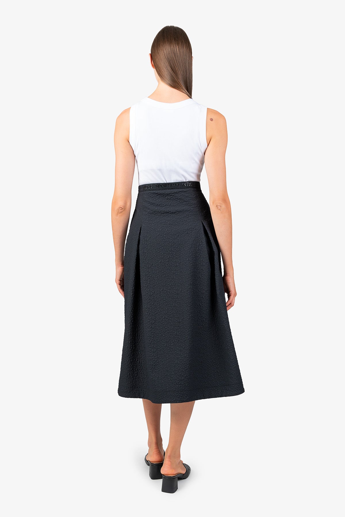 花朵暗紋壓褶半身裙