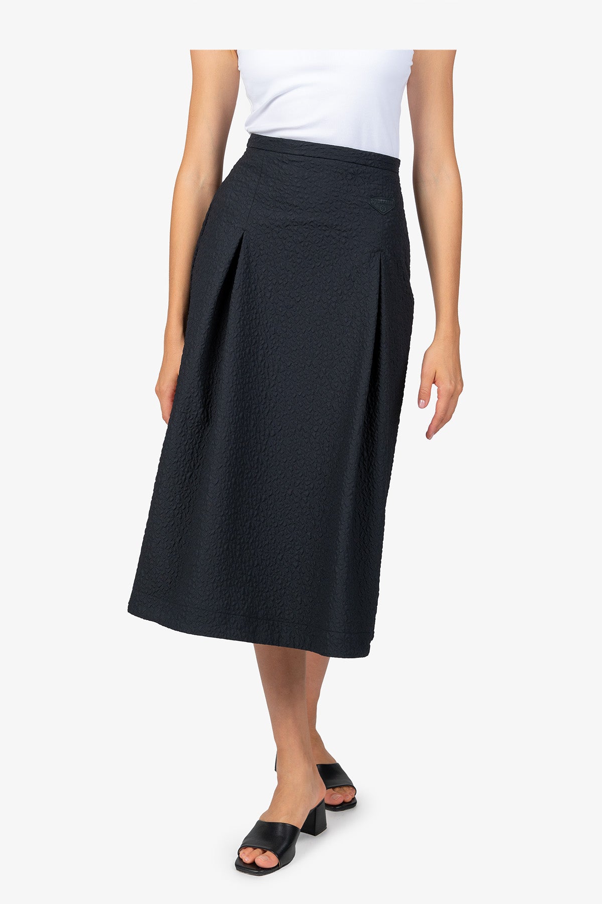 花朵暗紋壓褶半身裙