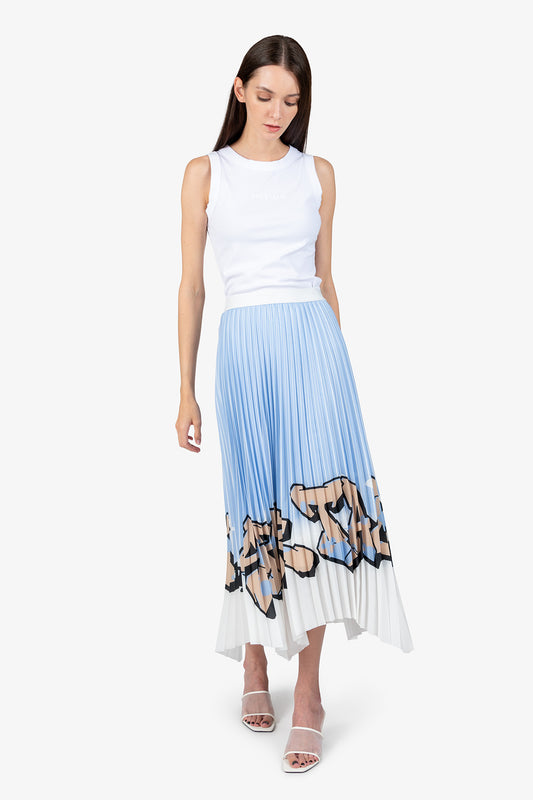 鬆緊腰印花鋼琴褶半身裙