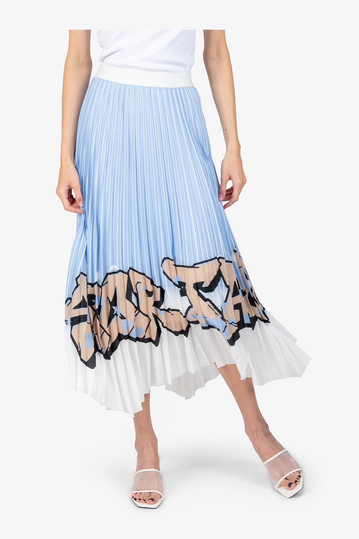 鬆緊腰印花鋼琴褶半身裙