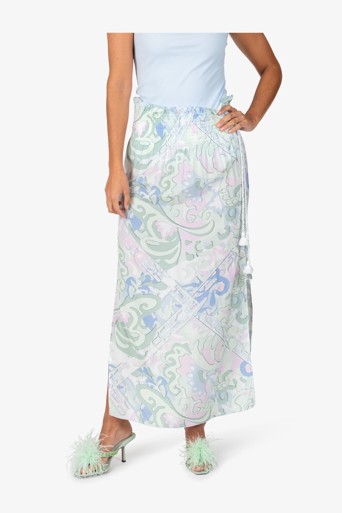 鬆緊腰印花半身裙