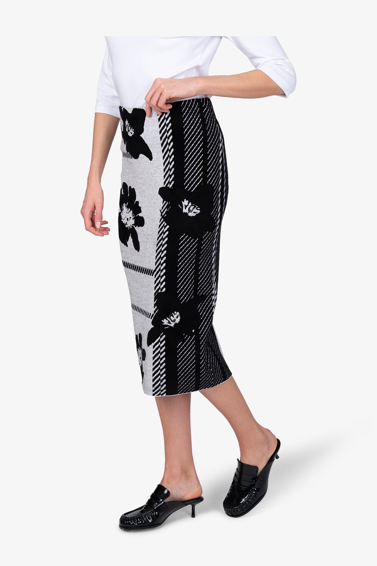 格纹花朵提花半身裙