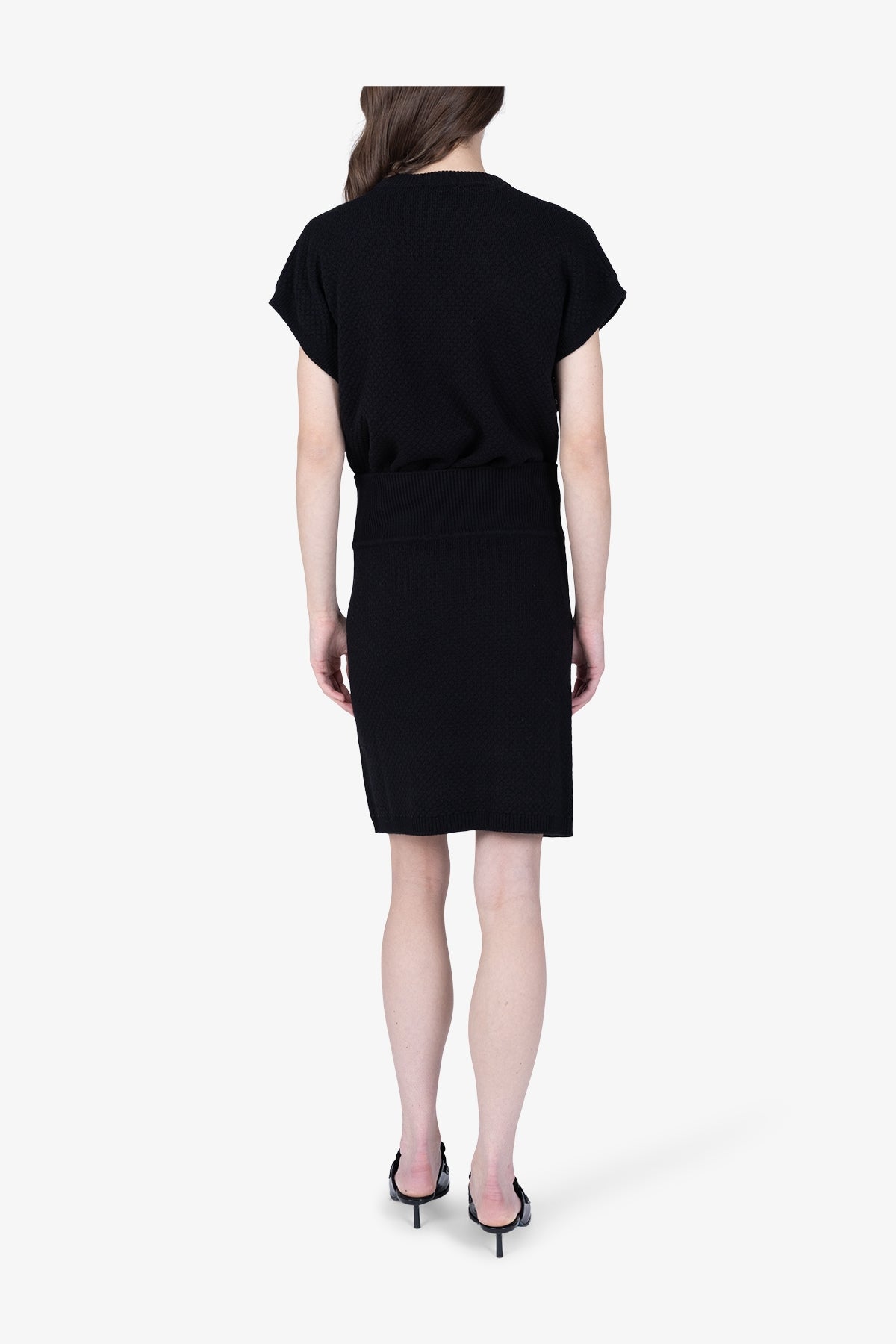 微閃粗眼針織拼接鬆緊腰半身裙