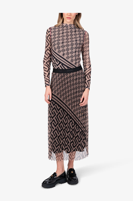 Mesh Skirt with Graphic Print