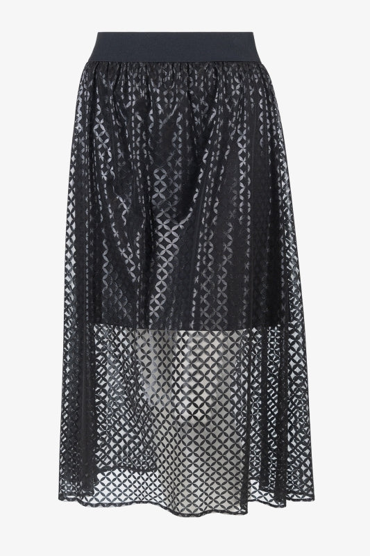 Long Mesh Skirt with Graphic Print