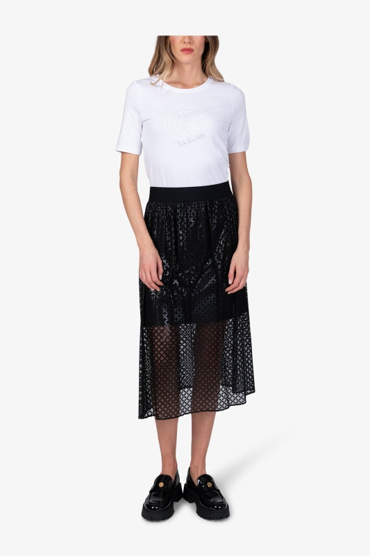 Long Mesh Skirt with Graphic Print