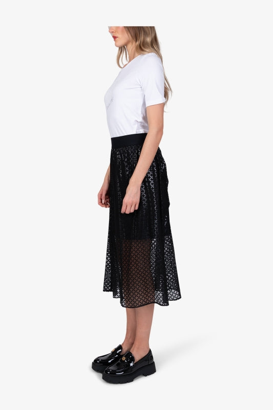 Long Mesh Skirt with Graphic Print