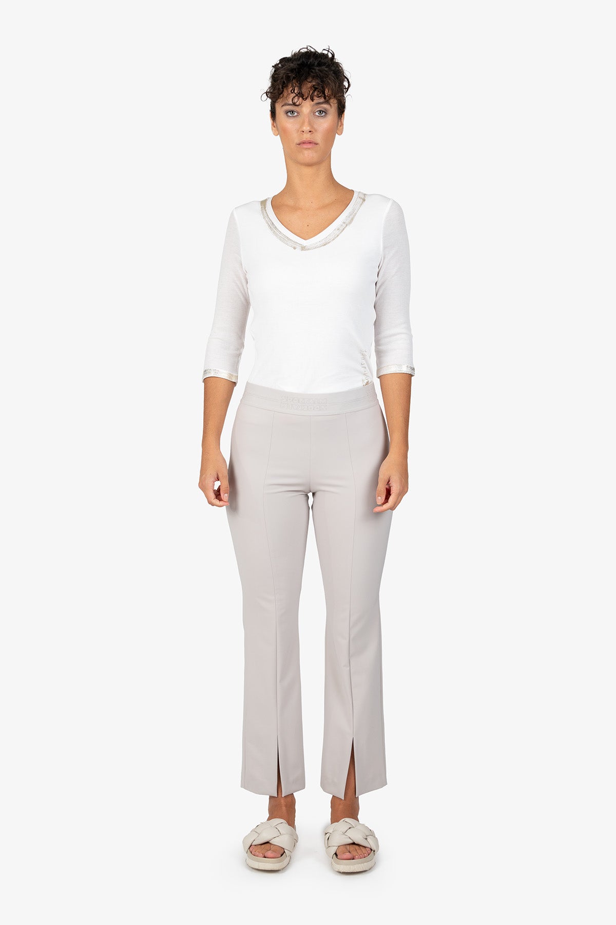 Logo印字鬆緊腰修身長褲