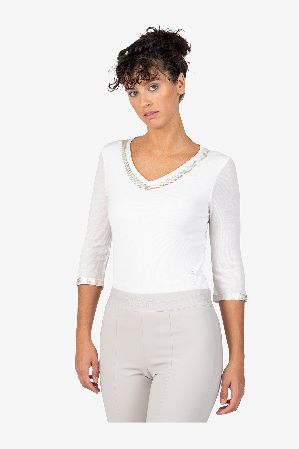 Logo印字鬆緊腰修身長褲